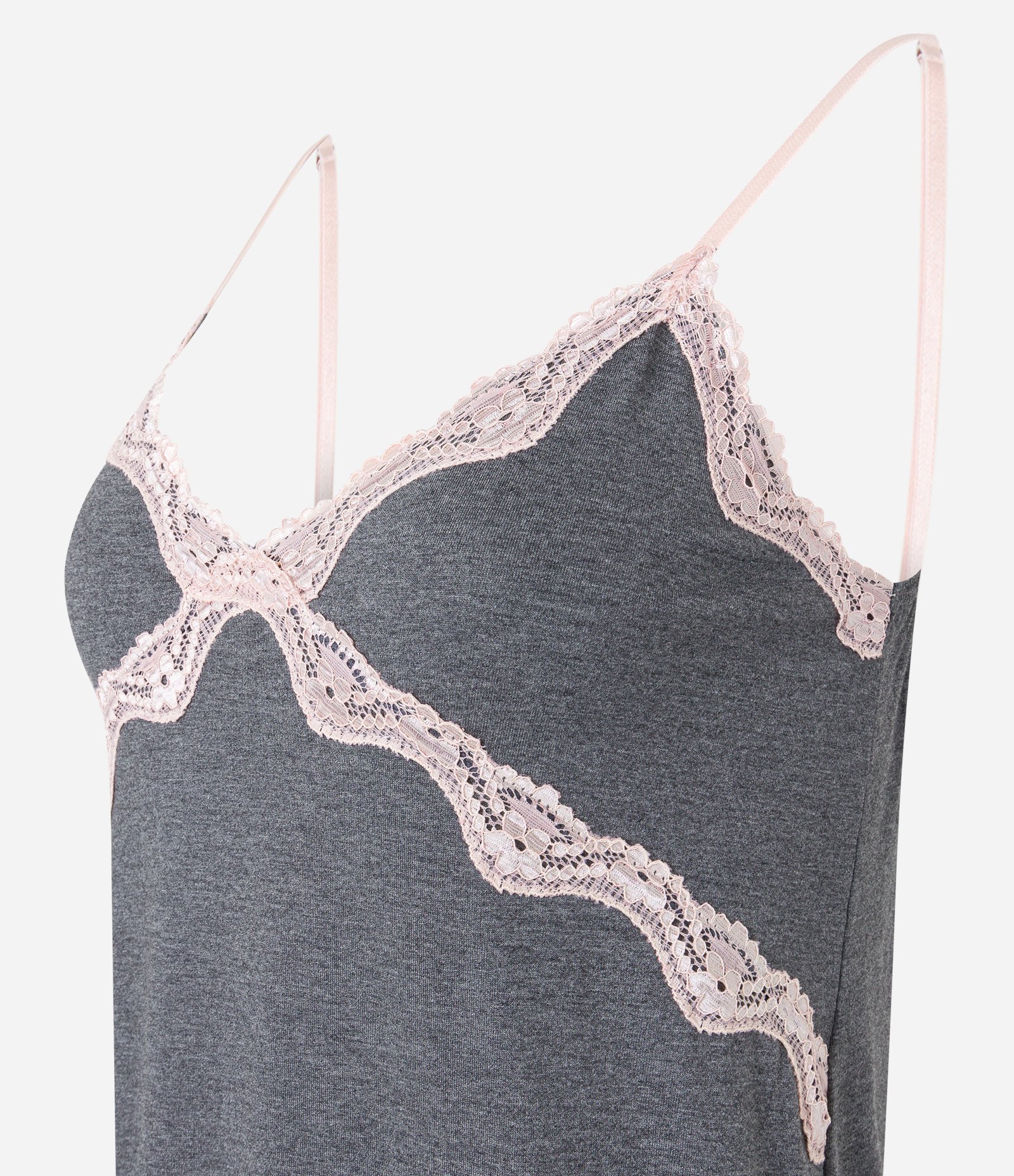 Camisola Curta em Viscolycra com Detalhe em Renda Cinza 5