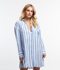Saída de Praia Chemise em Voal Listrado com Miçangas