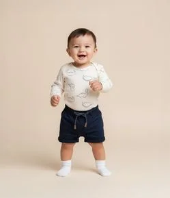 Bermuda Básica Infantil em Sarja com Cordão Bicolor - Tam 0 a 18 meses