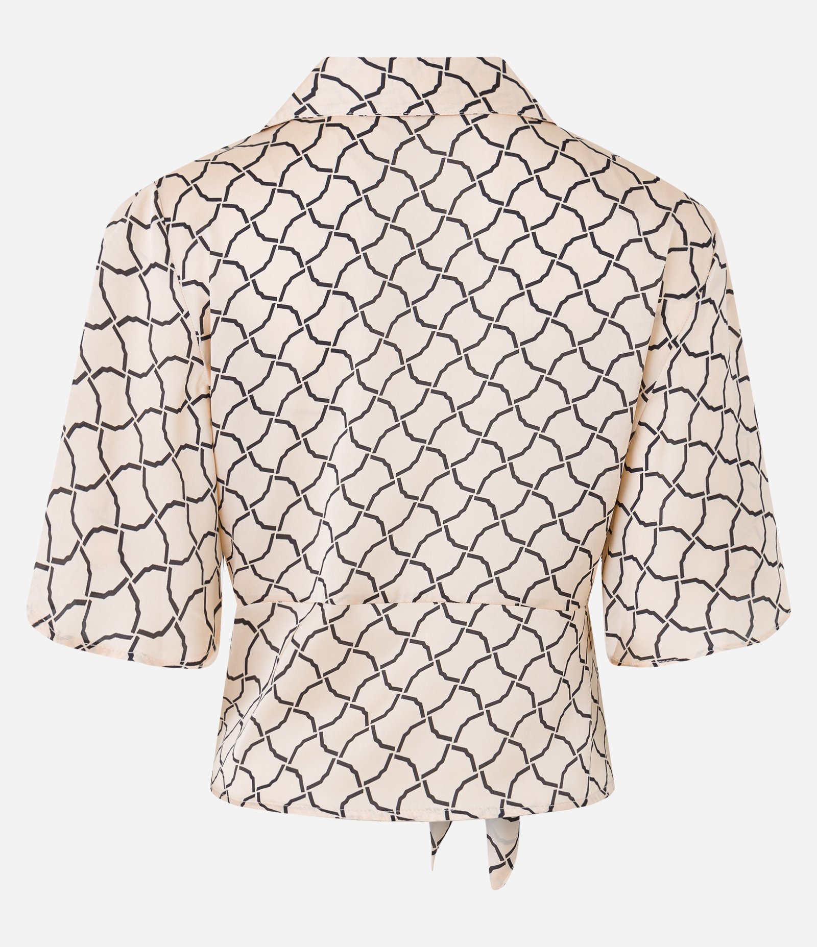 Blusa em Tecido Acetinado com Amarração e Estampa Geométrica Bege 6