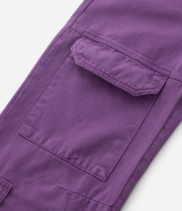 Calça Wide Leg em Jeans com Bolso Cargo - Tam 5 a 14 anos Roxo 6