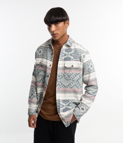 Camisa Comfort em Algodão com Estampa Jacquard Étnica Menor preço em Camisa Comfort em Algodão com Estampa Jacquard Étnica
