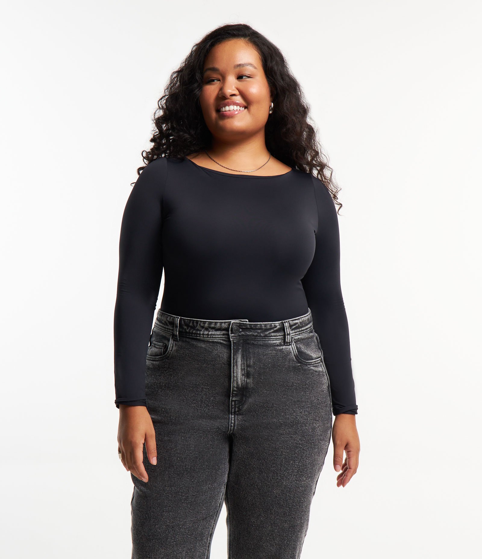 Body Manga Longa em Microfibra Leve Curve & Plus Size Preto 1