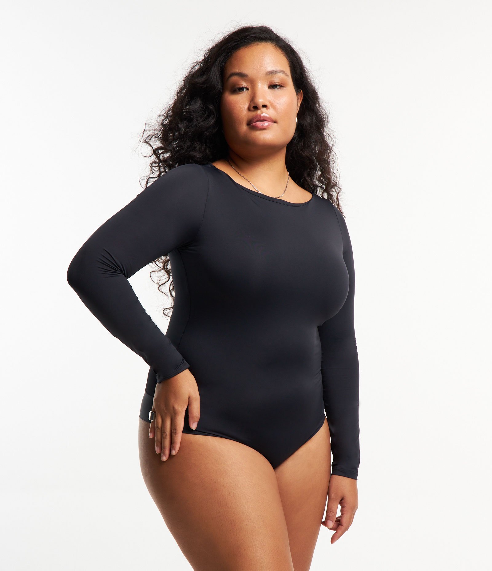 Body Manga Longa em Microfibra Leve Curve & Plus Size Preto 4