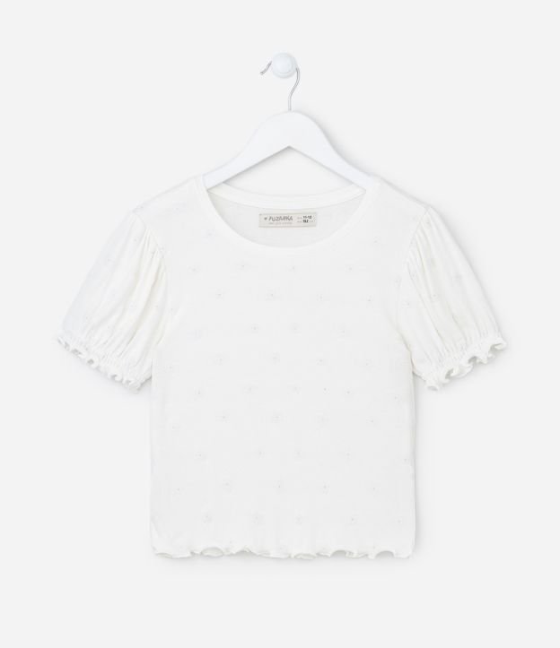Blusa Canelada Infantil com Mangas Bufantes - Tam 5 a 14 anos