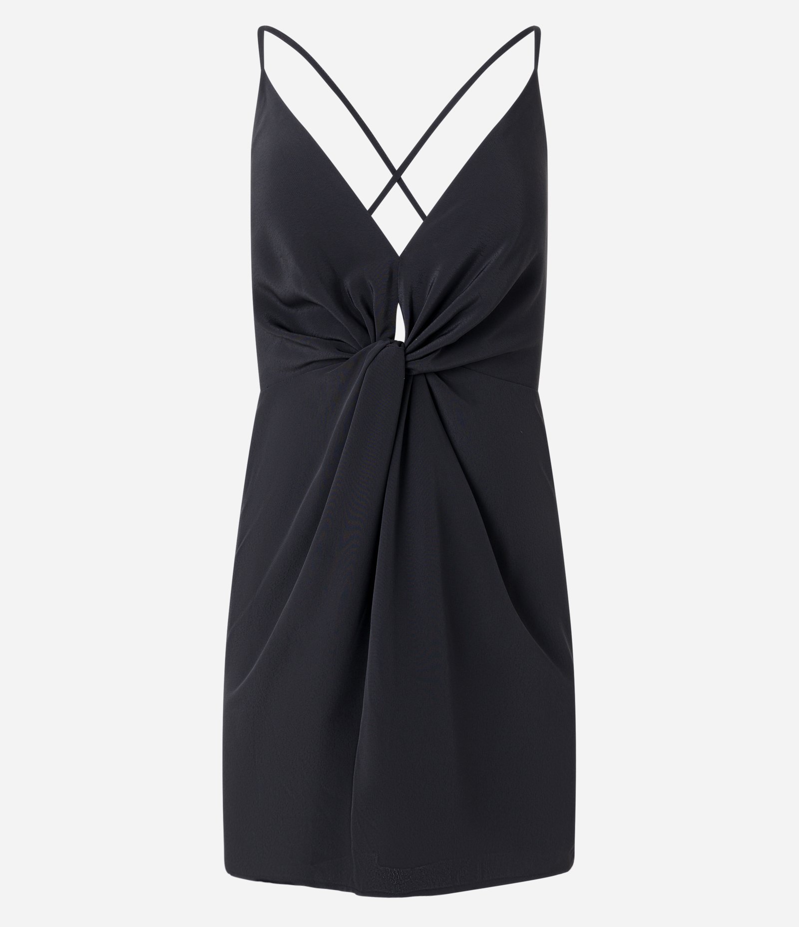 Vestido Curto em Crepe com Alcinhas e Nó no Decote Preto 5