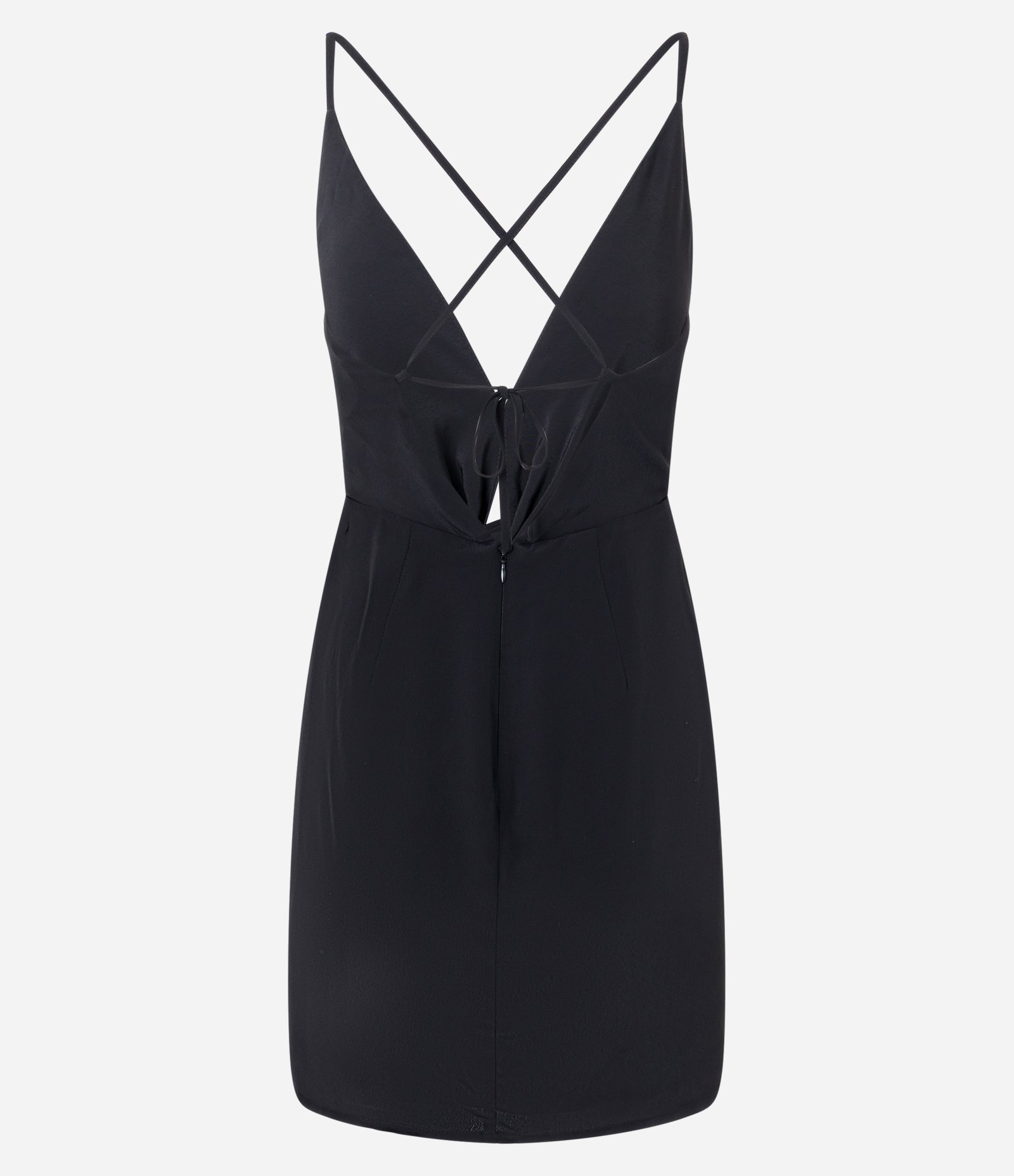 Vestido Curto em Crepe com Alcinhas e Nó no Decote Preto 6