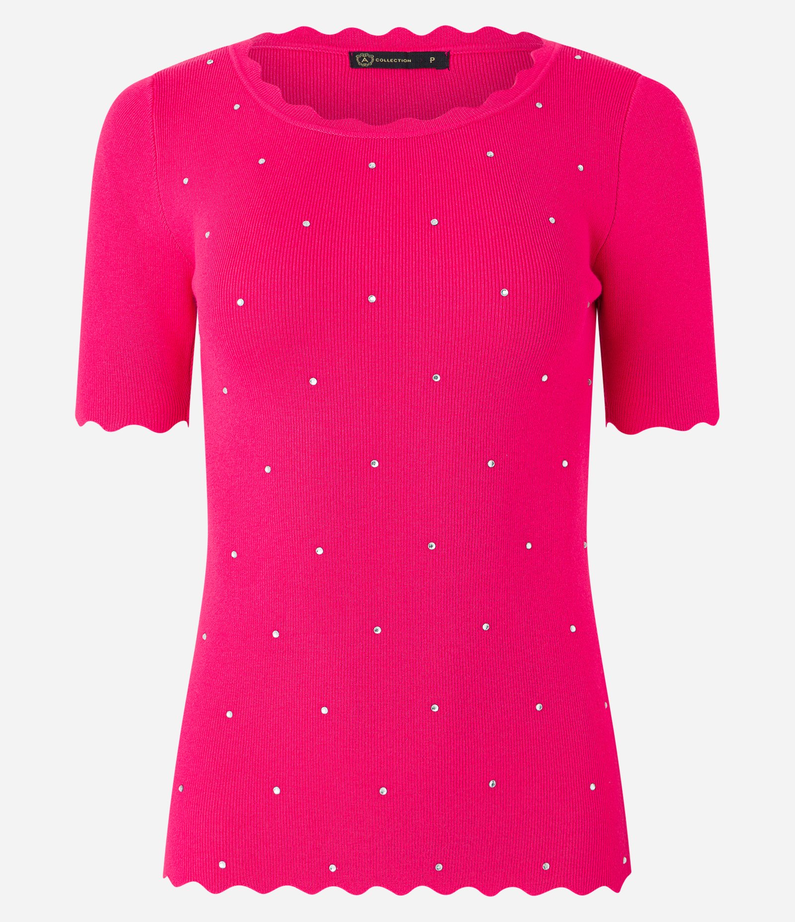Blusa T-shirt em Tricô com Aplicações e Acabamento Ondulado Rosa 5