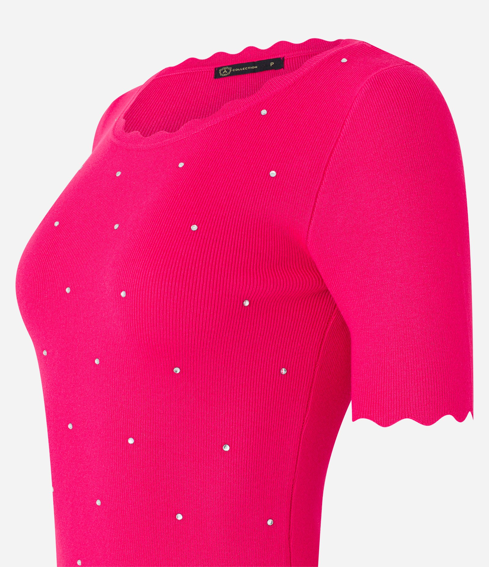 Blusa T-shirt em Tricô com Aplicações e Acabamento Ondulado Rosa 6
