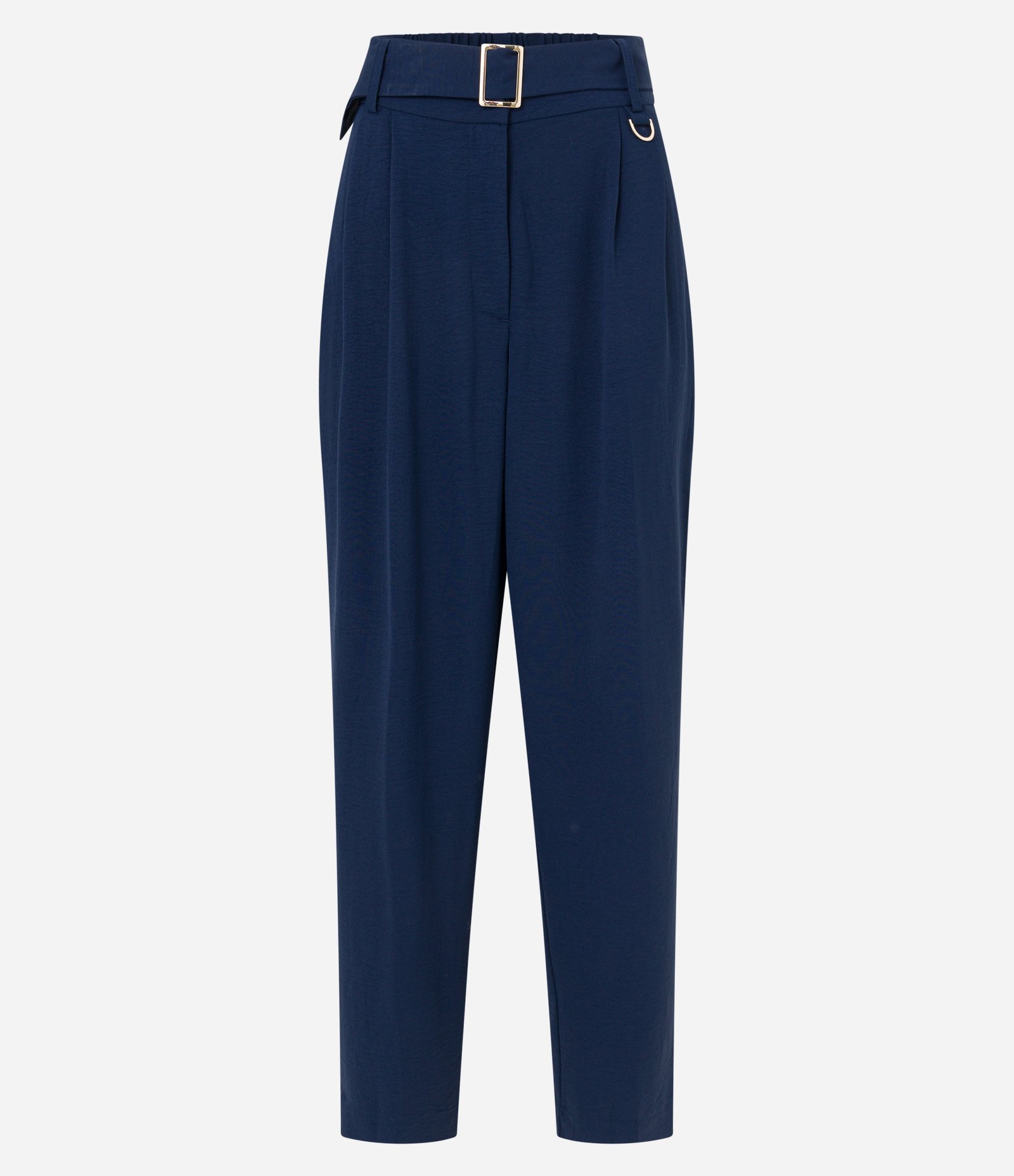 Calça Cenoura em Airflow com Cinto Fivela e Pregas Azul Marinho 4