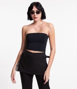 Blusa Cropped em Meia Malha e Decote Tomara que Caia