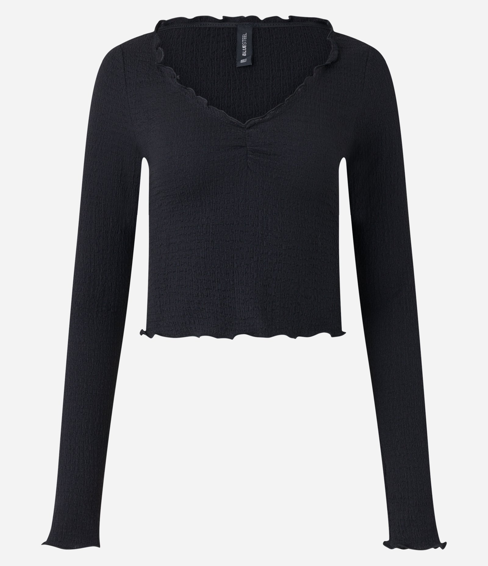 Blusa em Algodão Texturizada e Frufru na Barra Preto 5