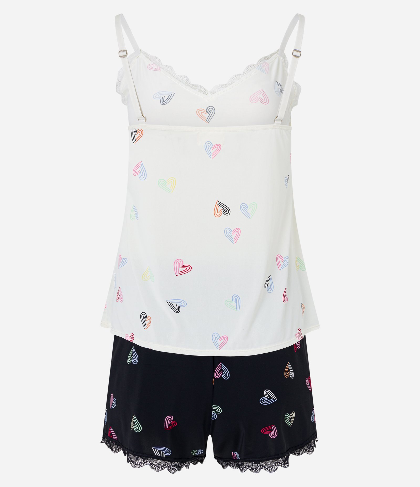 Pijama Short Doll Alcinha em Poliamida com Renda e Estampa Mini Corações Branco/ Preto 6
