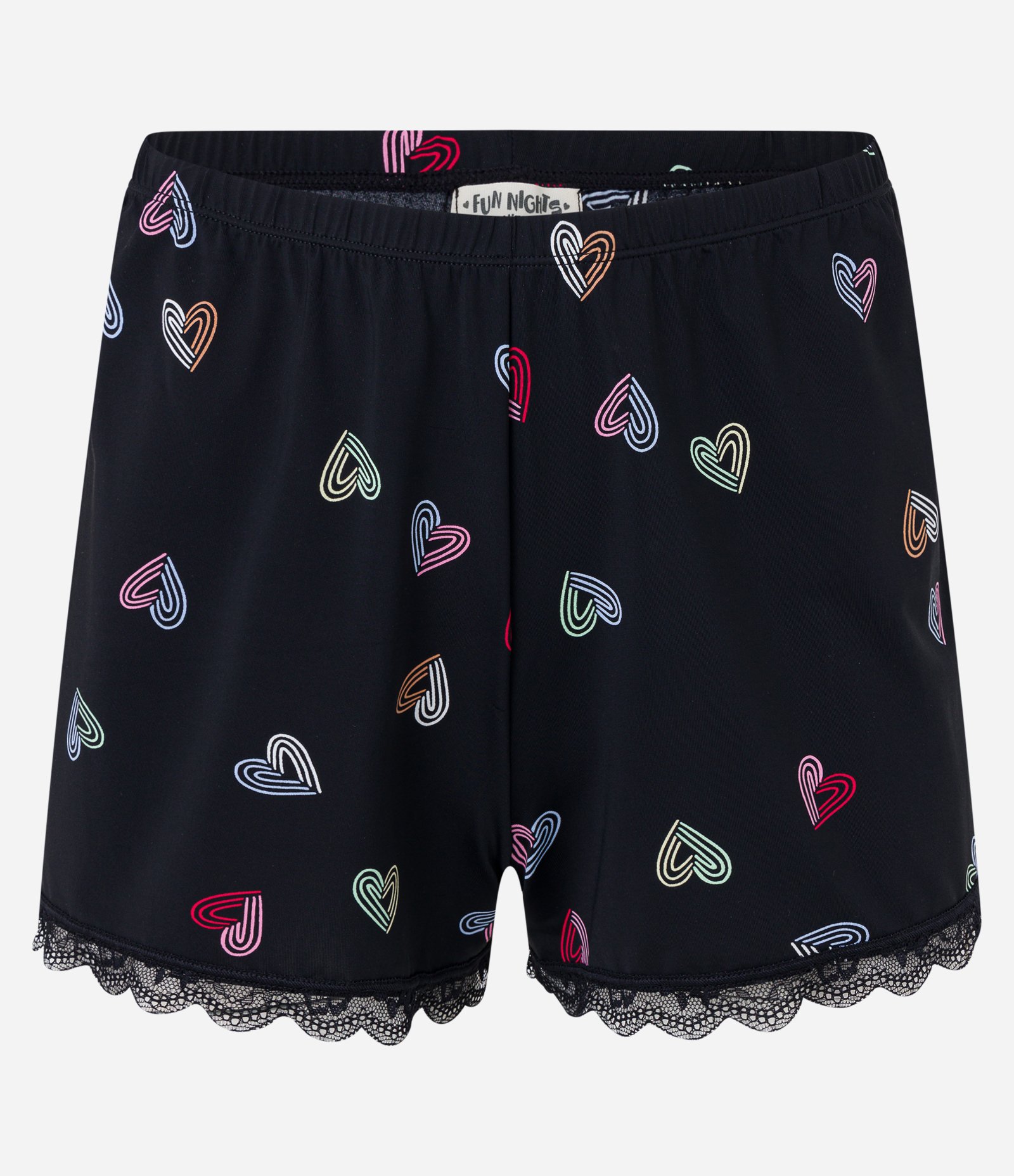 Pijama Short Doll Alcinha em Poliamida com Renda e Estampa Mini Corações Branco/ Preto 7