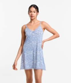 Camisola em Microfibra com Detalhes em Renda e Estampa de Floral