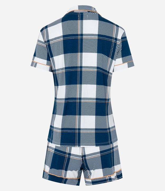 Pijama Americano Curto em Viscose com Estampa Xadrez Azul 6