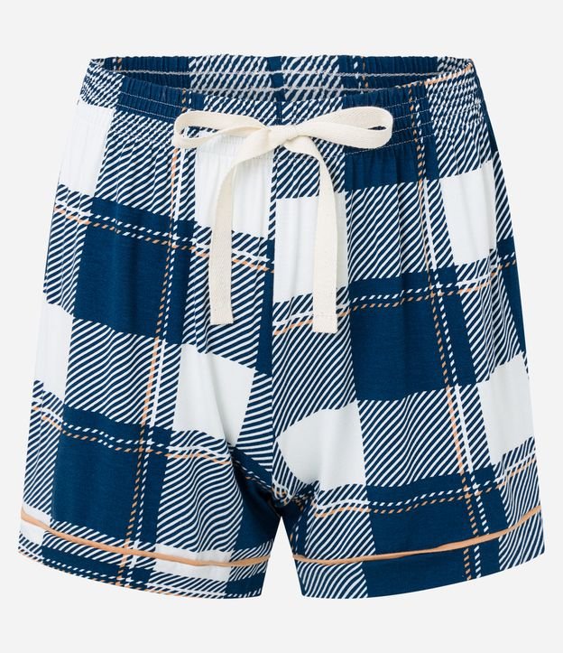 Pijama Americano Curto em Viscose com Estampa Xadrez Azul 7