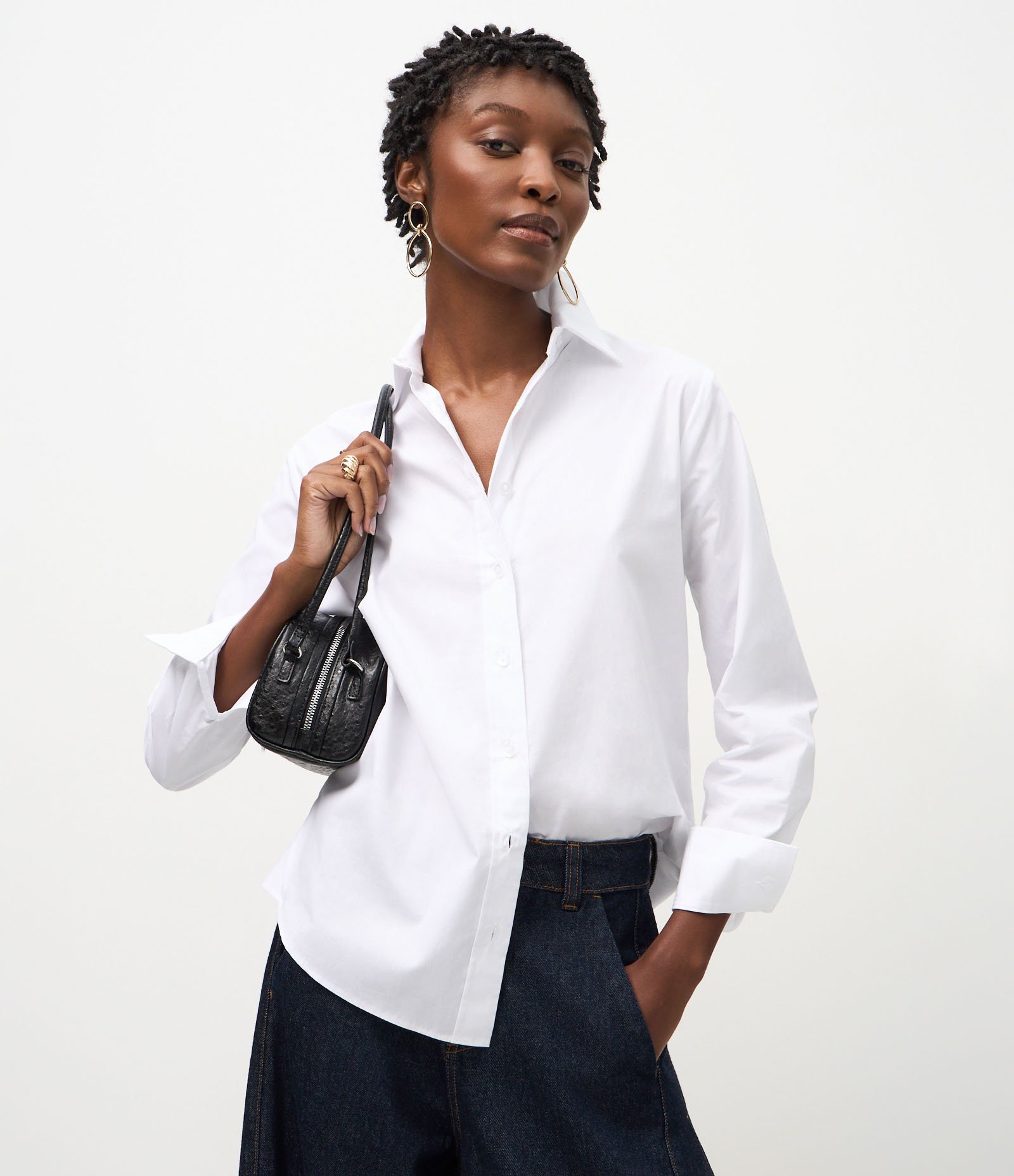 Camisa em Tricoline com Abotoamento e Punho Largo Branco Neve 7