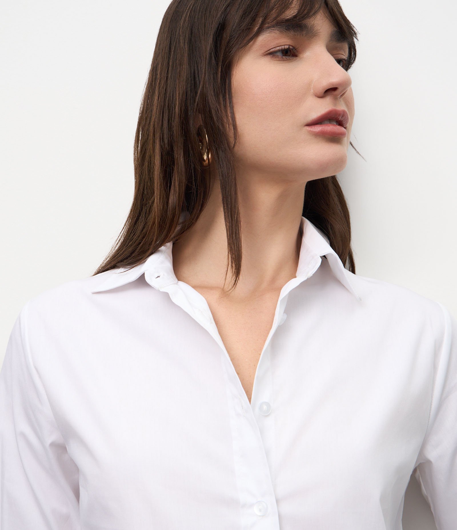 Camisa em Tricoline com Abotoamento e Punho Largo Branco Neve 3