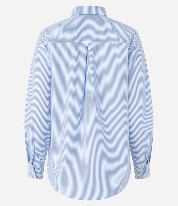 Camisa Básica em Tricoline com Estampa Listrada em Fio Tinto Azul/ Branco 7