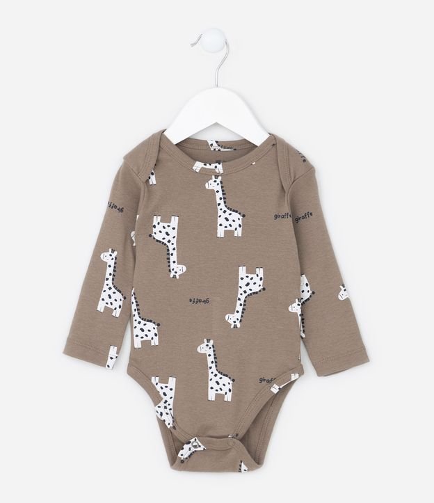 Body Infantil em Ribana com Estampa de Girafinha - Tam RN a 18 meses