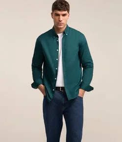 Camisa em Oxford com Abotoamento Frontal