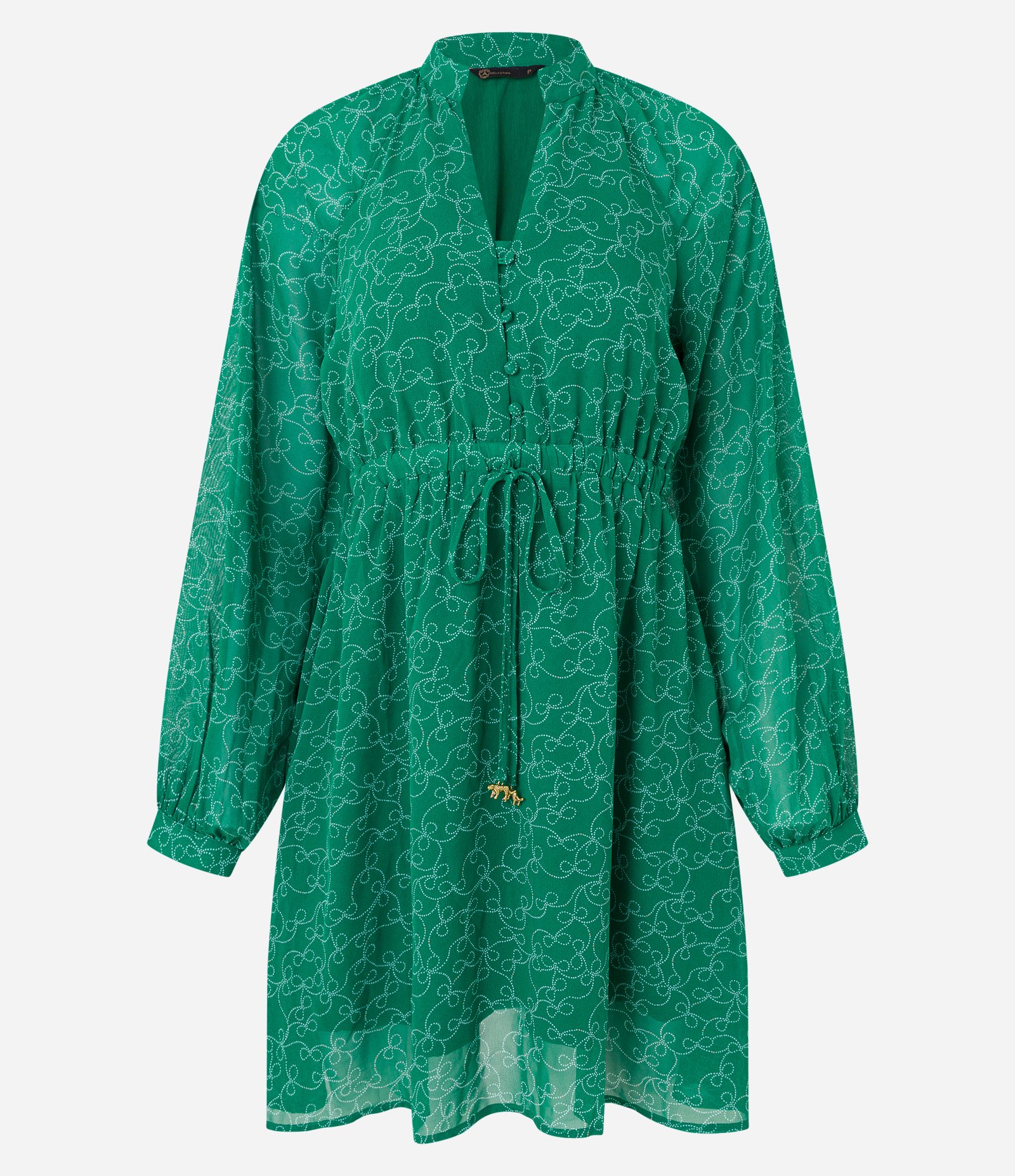 Vestido Curto em Chiffon com Amarração e Estampa Poá Entrelaçado Verde 6