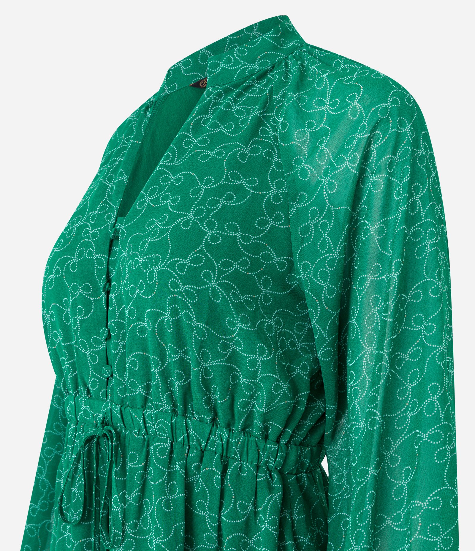 Vestido Curto em Chiffon com Amarração e Estampa Poá Entrelaçado Verde 7