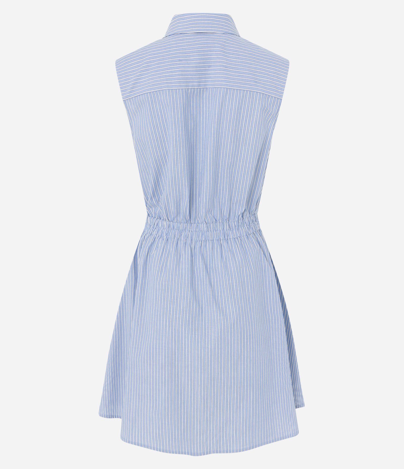 Vestido em Tricoline com Abotoamento e Estampa Listras em Fio Tinto Azul/ Branco 6