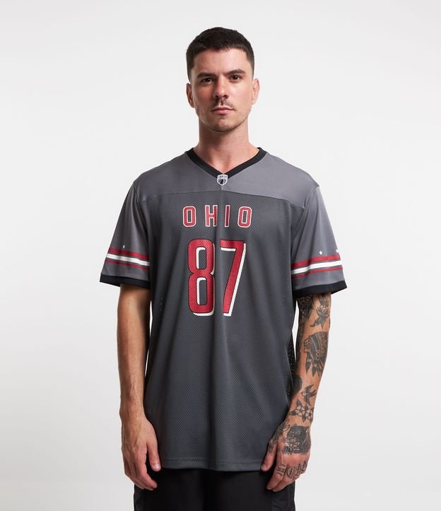 Camiseta Esportiva Dry Fit de Futebol Americano Ohio 87 Cinza 1
