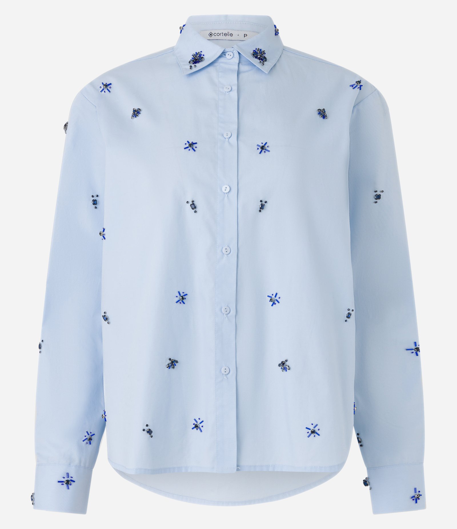 Camisa em Tricoline com Bordados e Abotoamento Frontal Azul 5