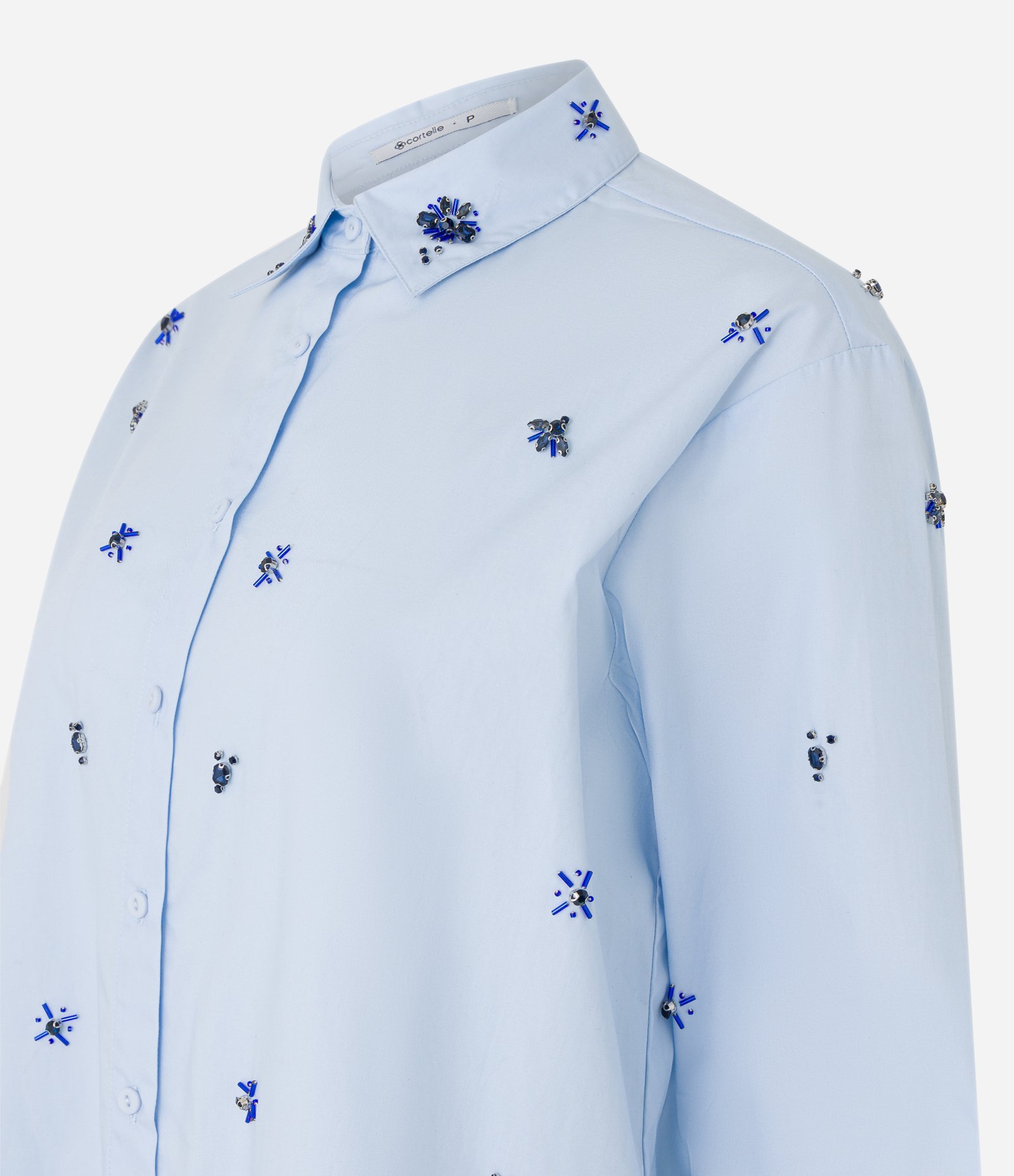 Camisa em Tricoline com Bordados e Abotoamento Frontal Azul 6