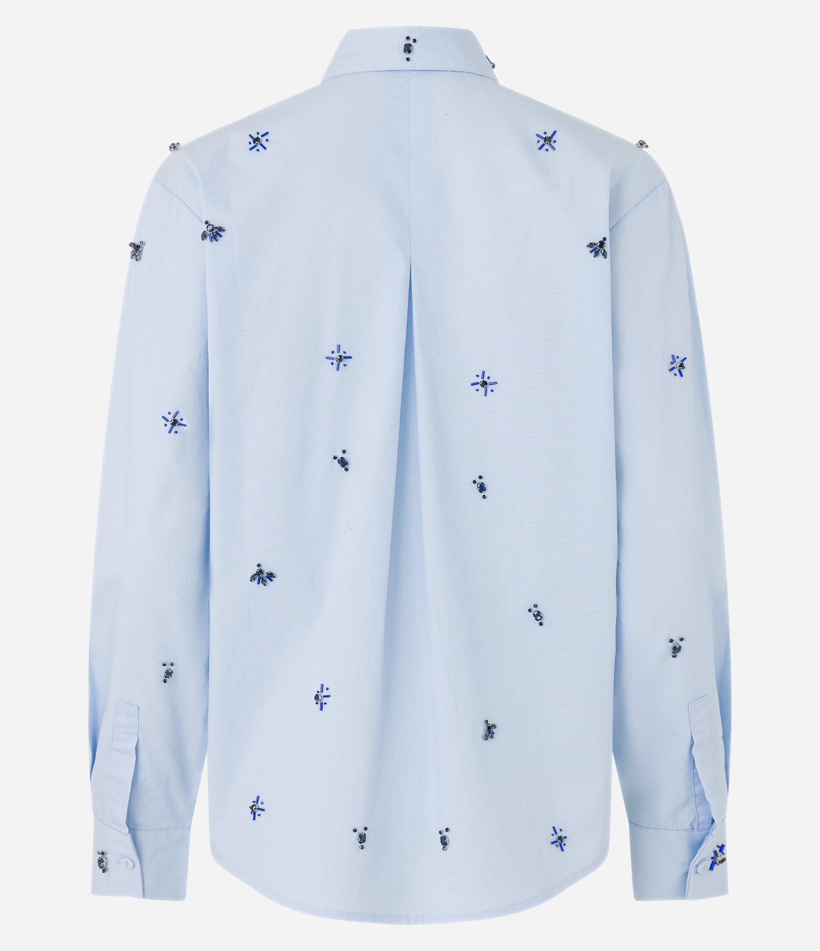 Camisa em Tricoline com Bordados e Abotoamento Frontal Azul 7