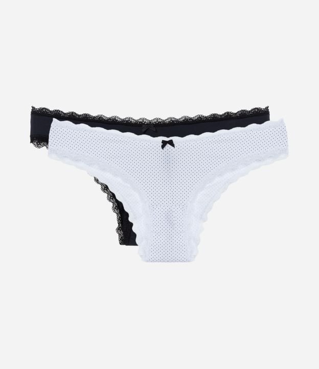 Kit com 2 Calcinhas Biquíni Lisas Poá com Renda em Microfibra