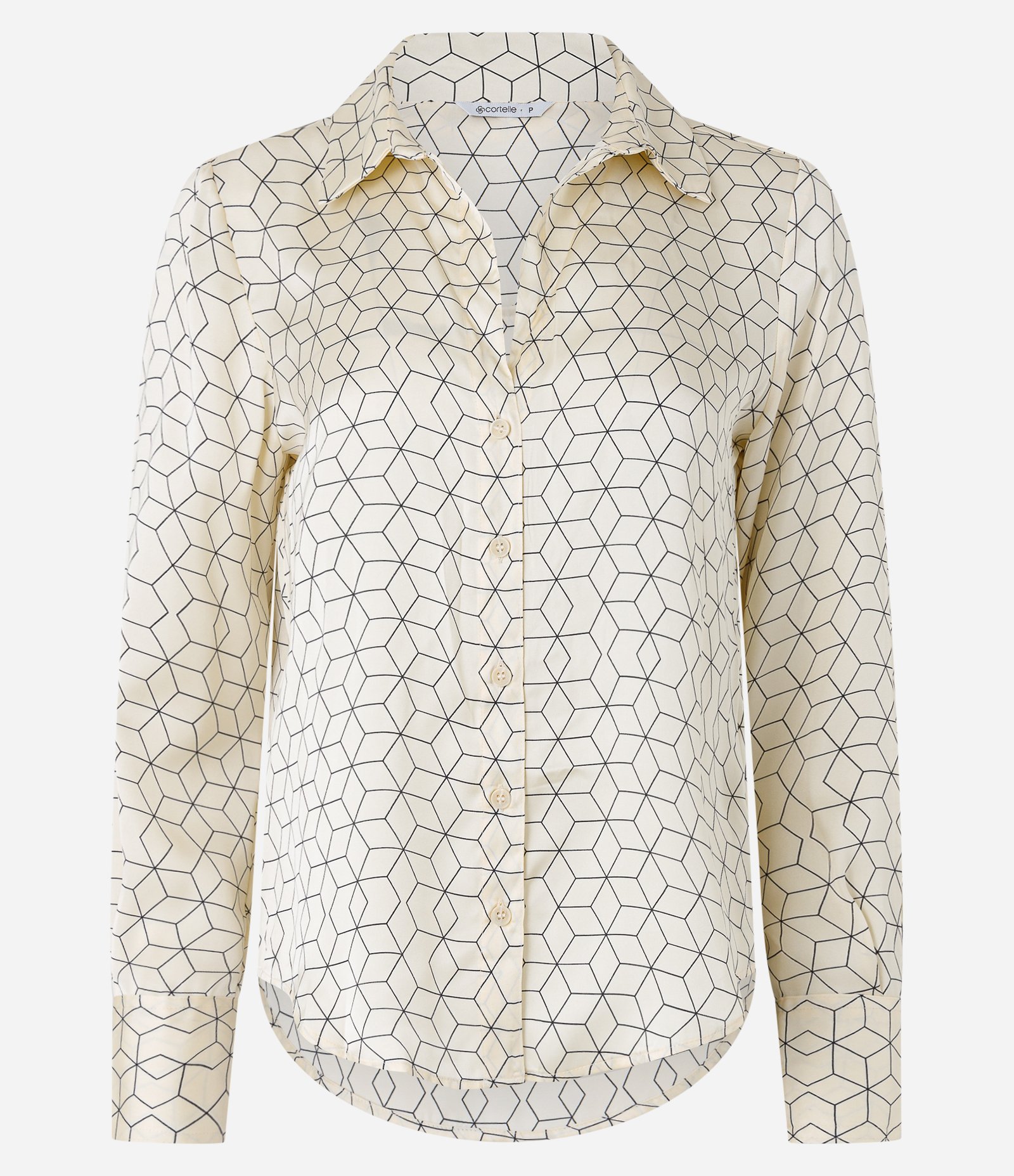 Camisa em Tecido Acetinado com Estampa Geométrica Bege 4