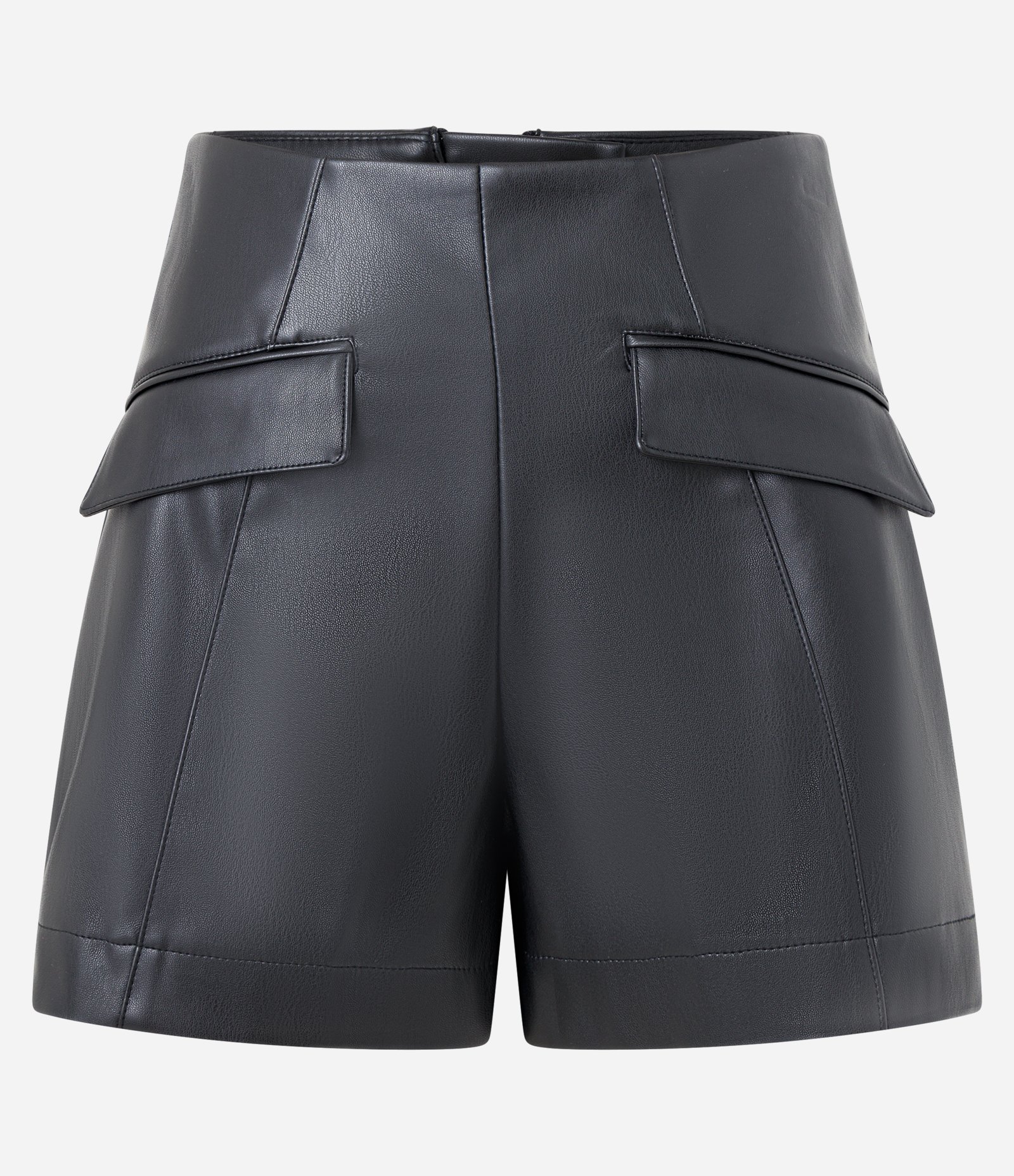 Short Curto em PU com Cintura Média e Lapelas Frontais Preto 5
