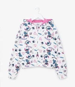 Jaqueta Infantil em Moletom com Capuz e Estampa Stitch - Tam 5 a 14 anos