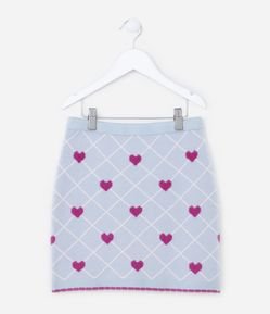 Saia Infantil em Tricô com Estampa de Corações - Tam 5 a 14 Anos