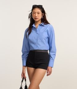 Camisa Alongada em Tricoline com Listras