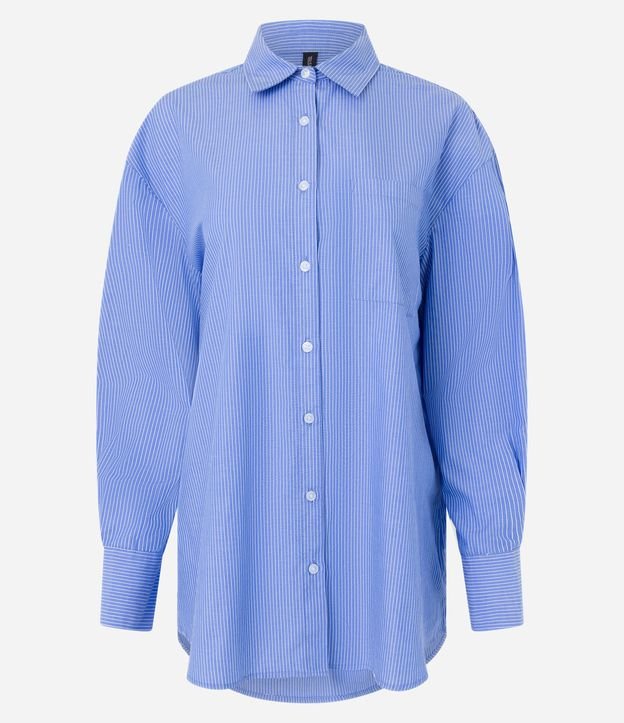 Camisa Alongada em Tricoline com Listras