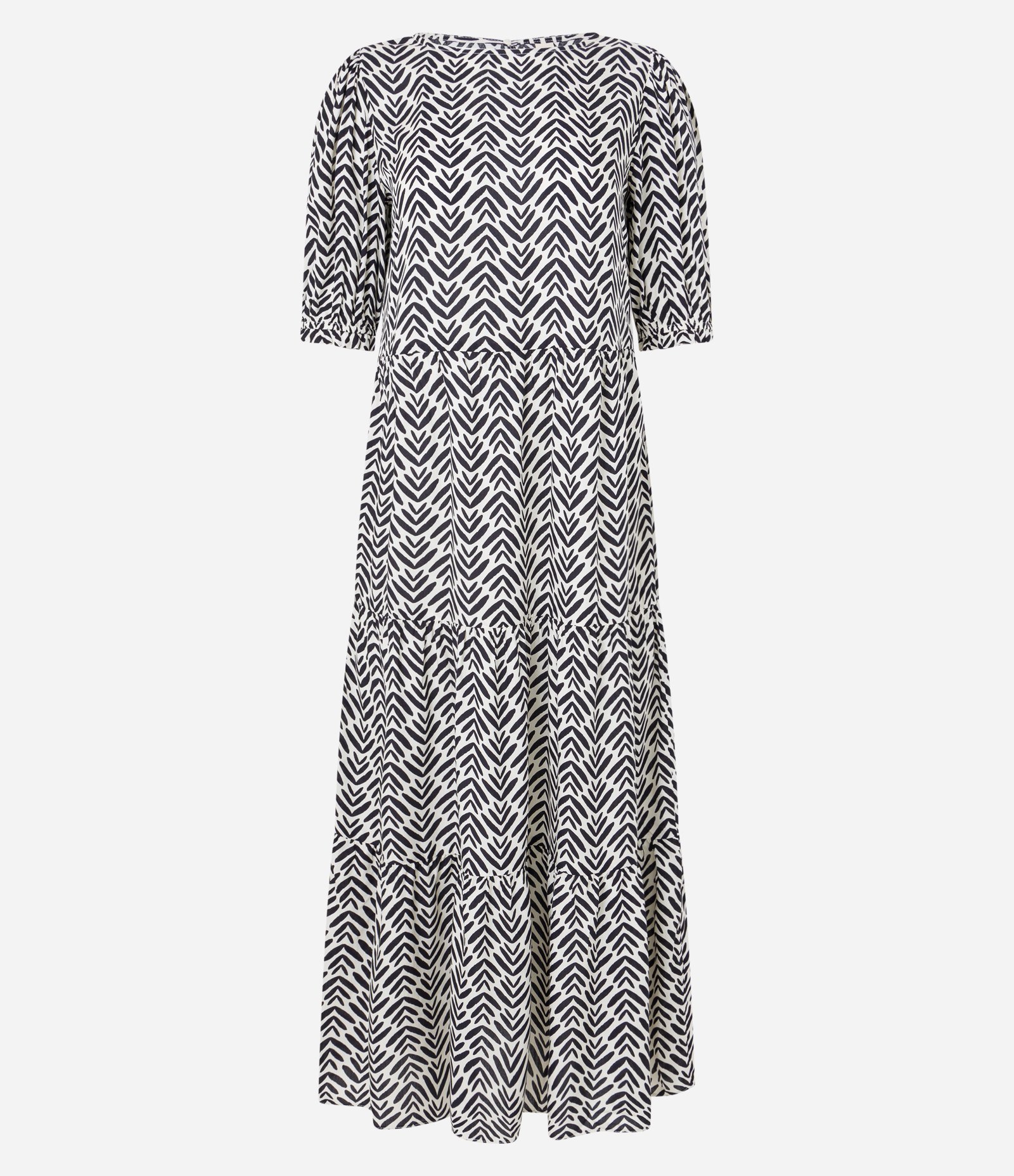 Vestido Midi em Viscose com Manga Bufante e Estampa Abstrata Branco/ Preto 6