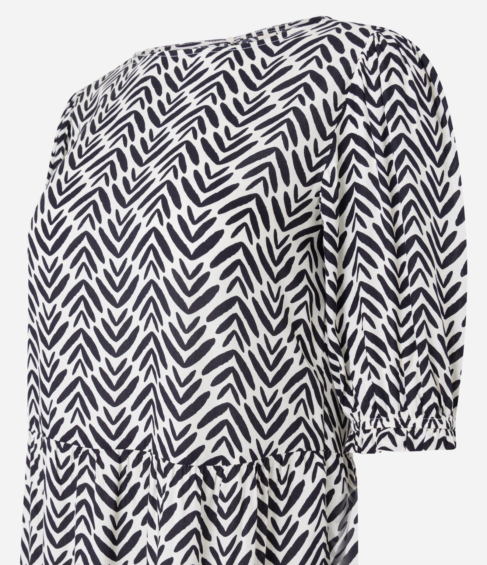 Vestido Midi em Viscose com Manga Bufante e Estampa Abstrata Branco/ Preto 7