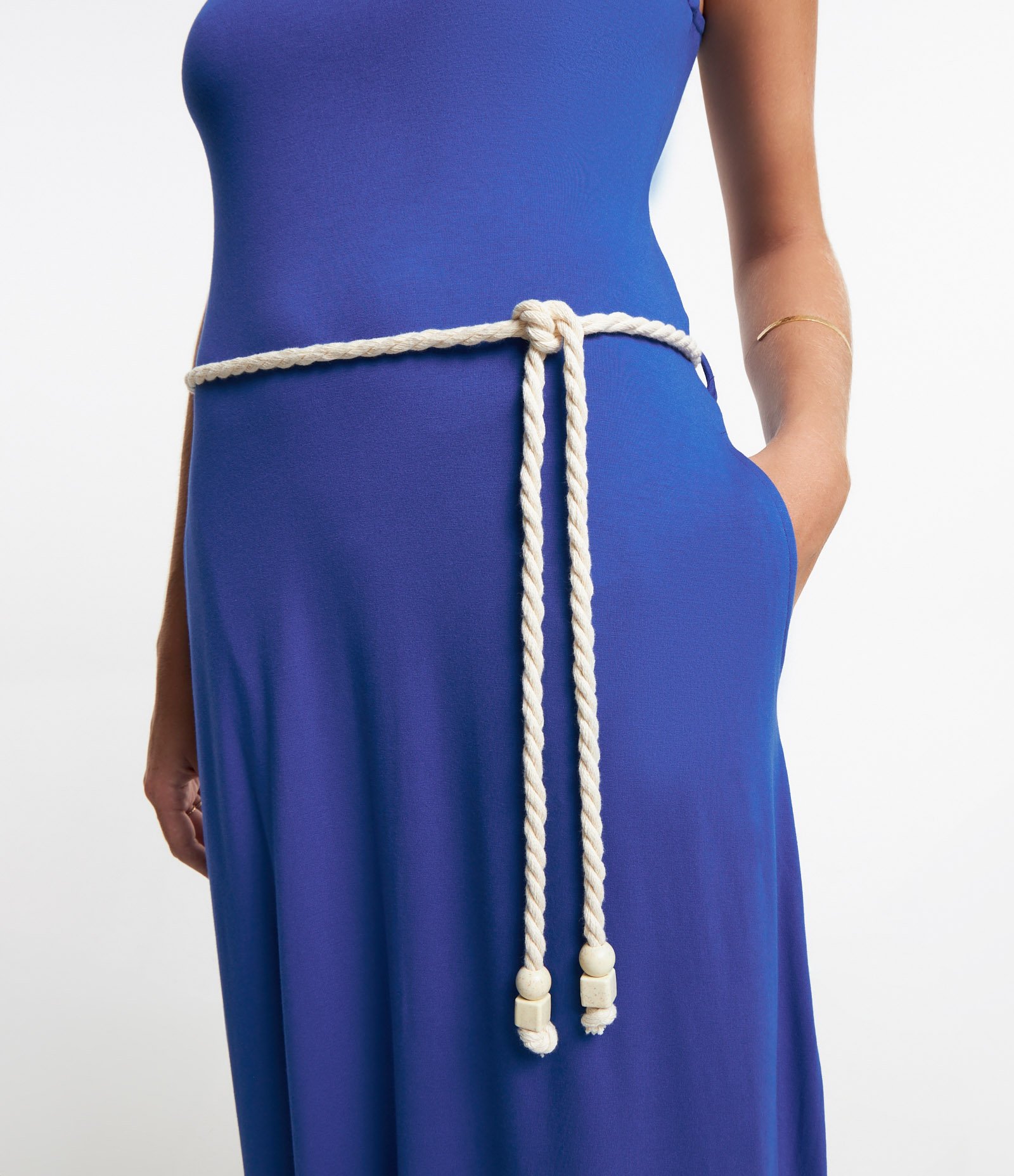 Vestido Midi em Viscose com Cinto Corda Azul 4