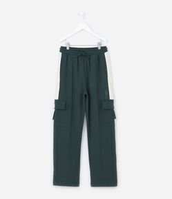 Calça Street Infantil em Moletom com Recortes e Bolsos Cargo - Tam 5 a 14 anos