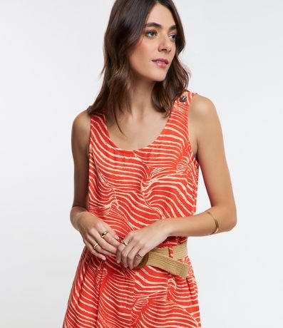 Blusa sem Manga em Viscolinho com Botões na Alça e Estampa Abstrata Menor preço em Blusa sem Manga em Viscolinho com Botões na Alça e Estampa Abstrata