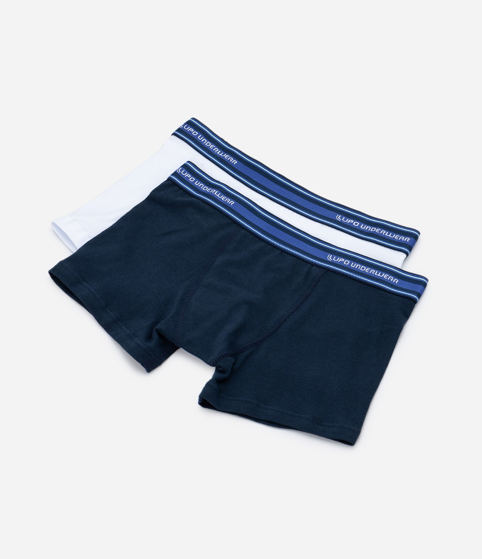 Kit 02 Cueca Boxer Infantil em Algodão com Cós Elástico Lupo - Tam P ao GG Branco/Azul Marinho 1
