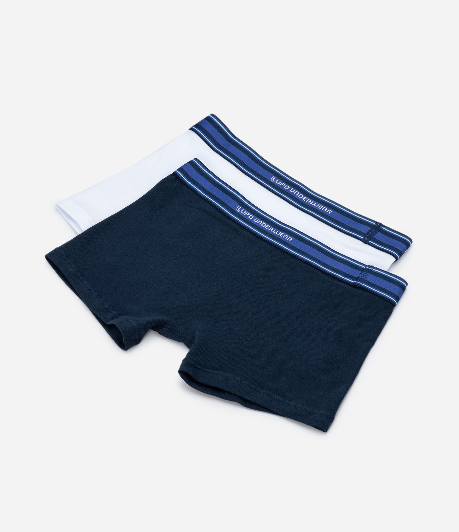 Kit 02 Cueca Boxer Infantil em Algodão com Cós Elástico Lupo - Tam P ao GG Branco/Azul Marinho 2