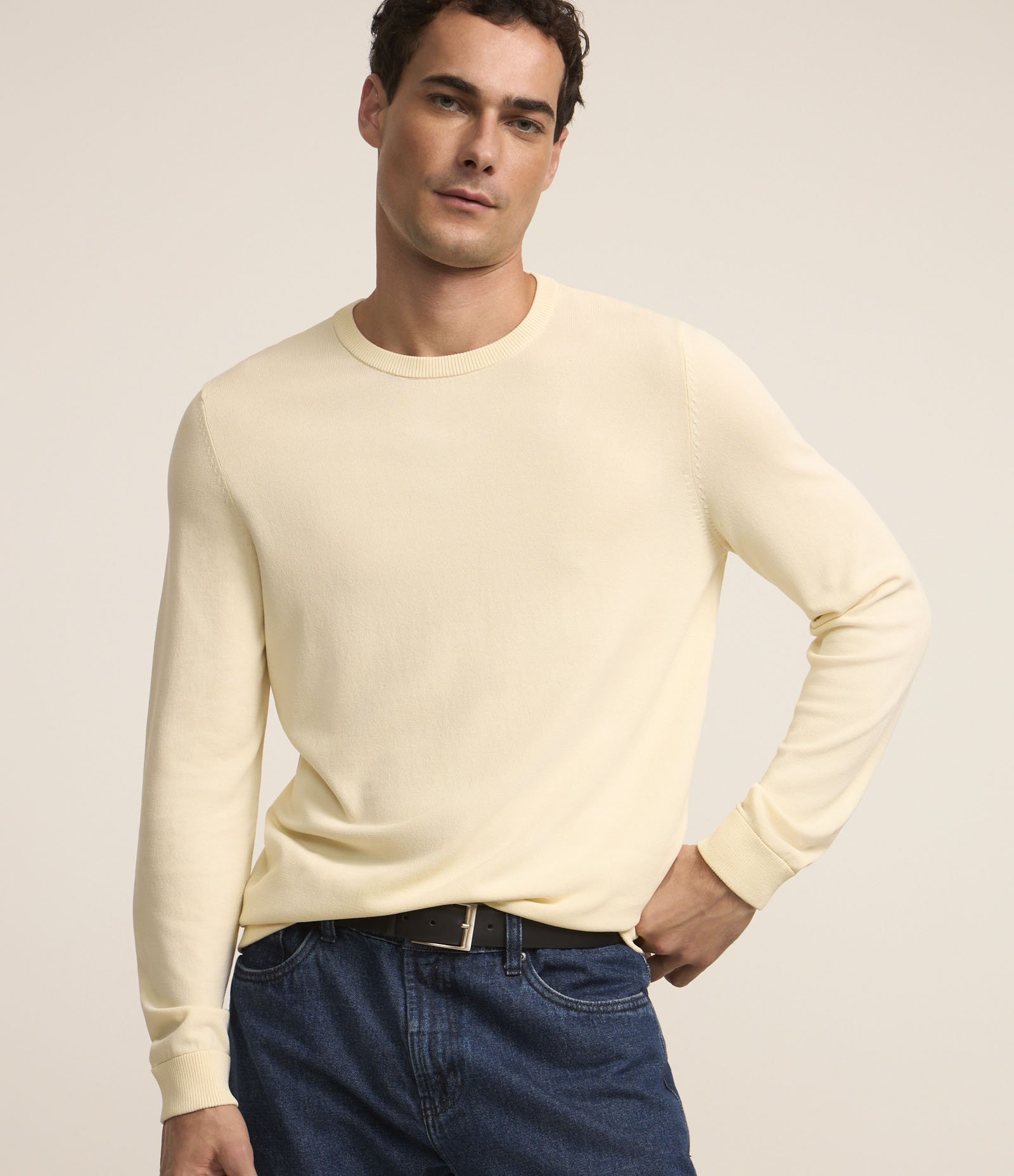 Suéter Básico em Viscose com Gola Redonda Bege 1