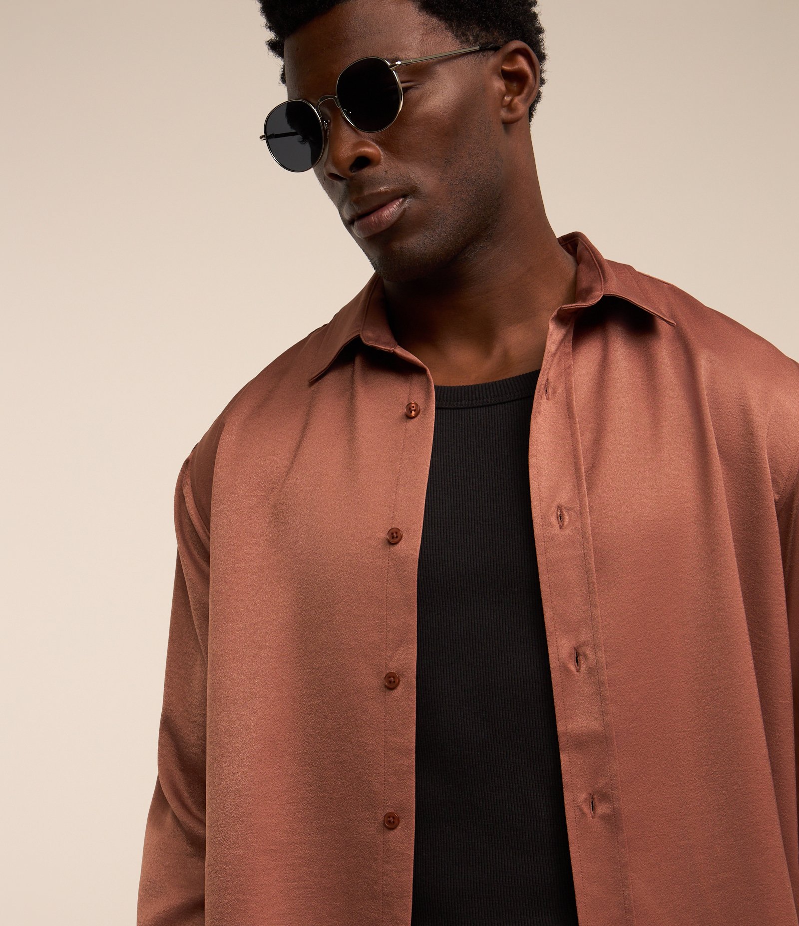 Camisa em Crepe com Textura Acetinada Terracotta 3