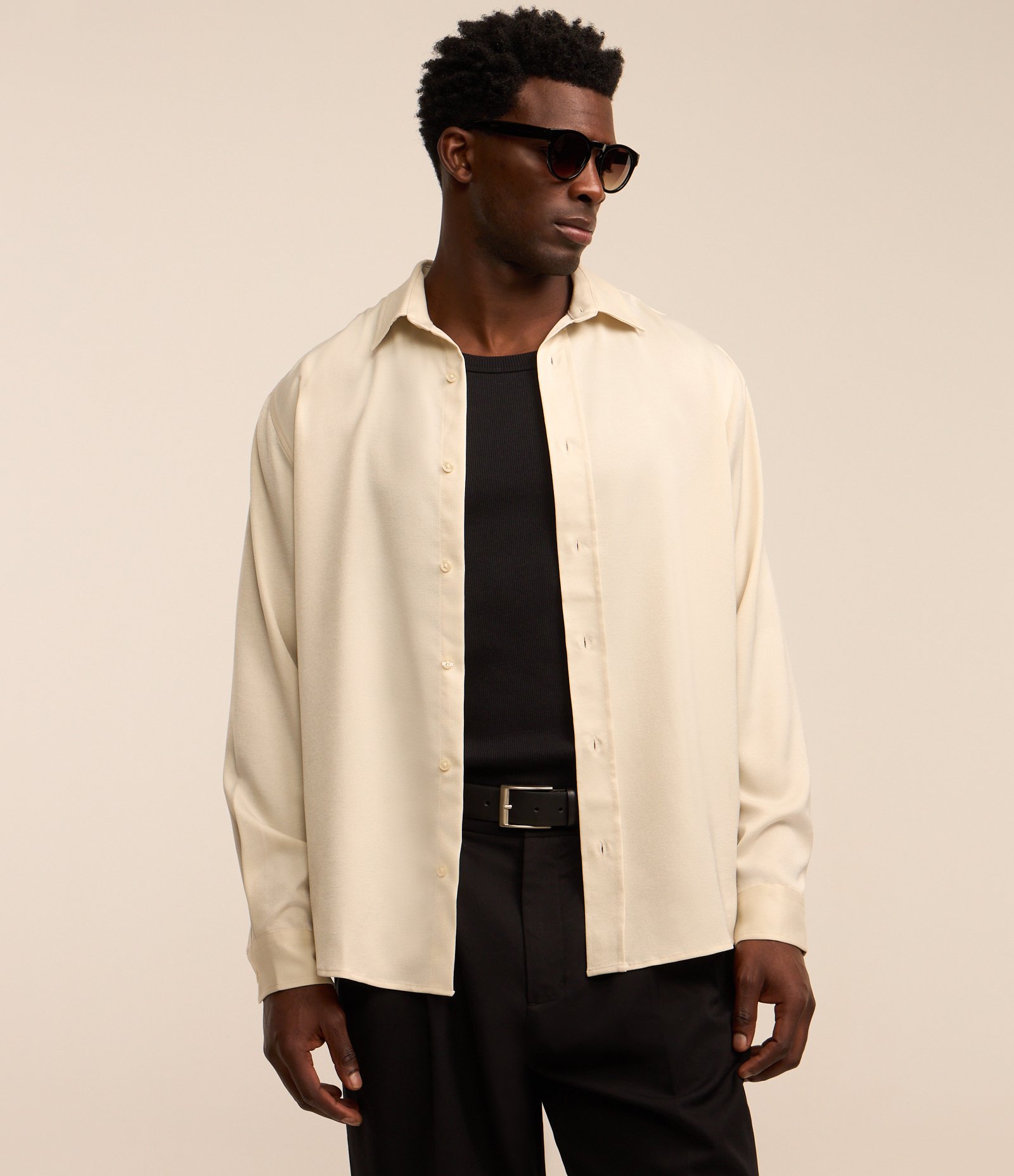 Camisa em Crepe com Textura Acetinada Off White 1